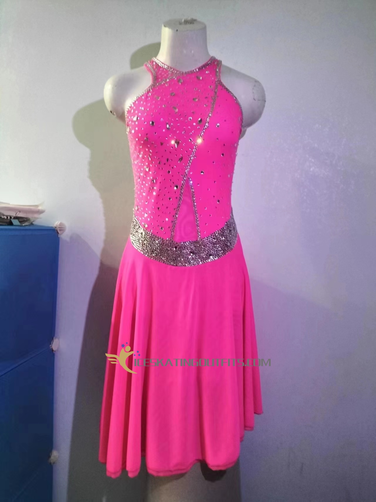 pink and pink figure skating dress for women B346
