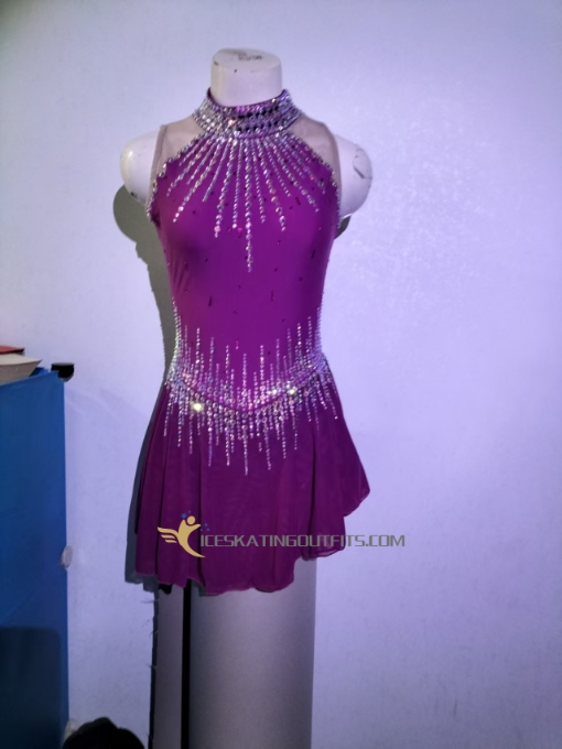 purple ice skating dress for competition girls beaded A22