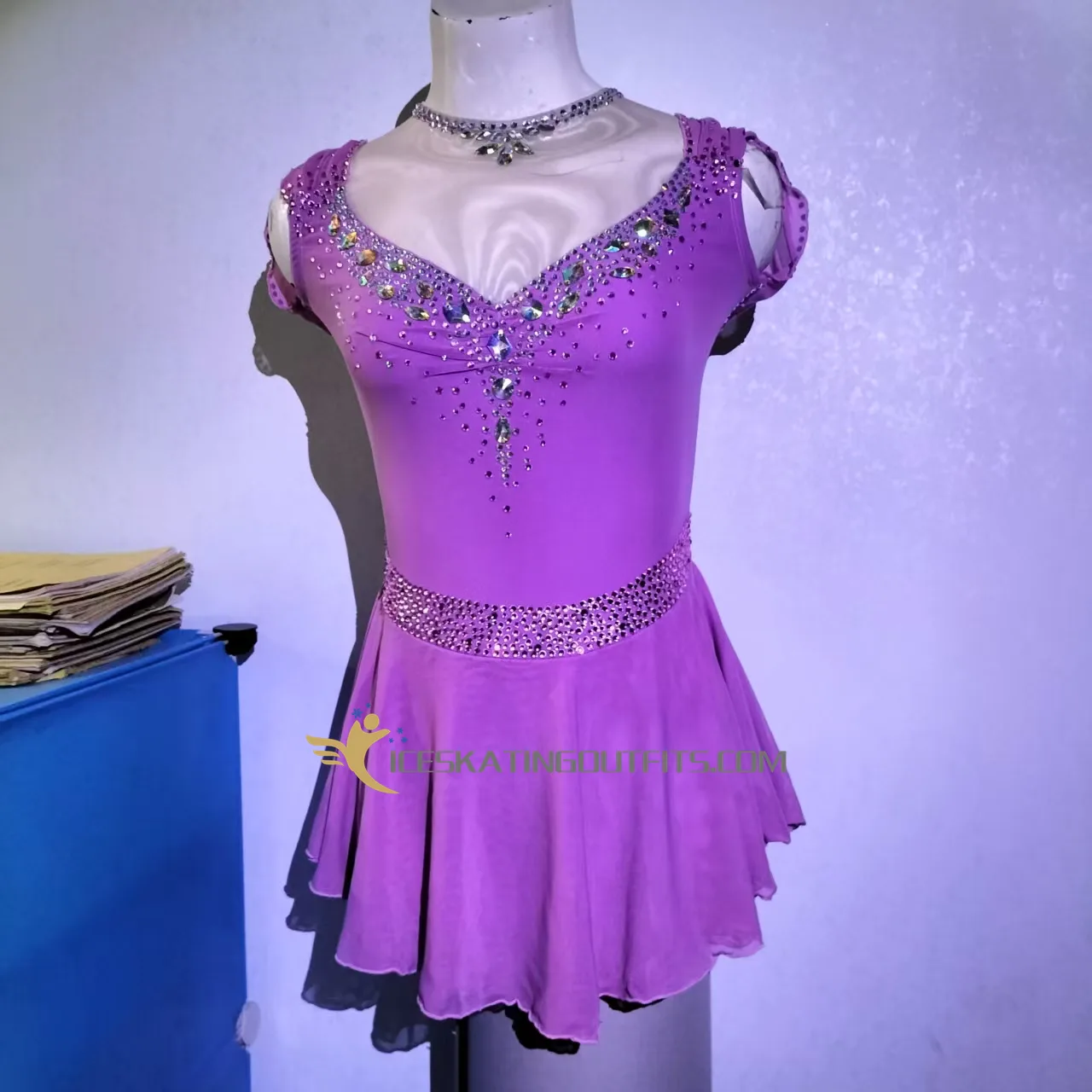 purple sugar plum custom figure skating dresses for girls B704 — custom made ice skating dress