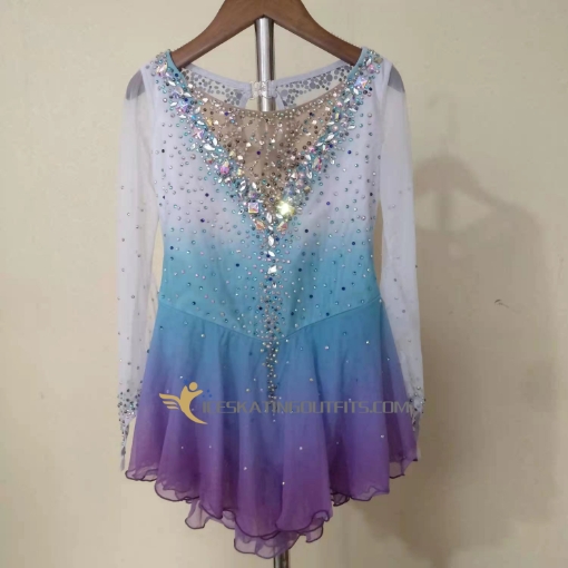 rainbow ice skating dresses for girls competition beaded A06