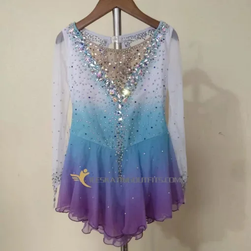 rainbow ice skating dresses for girls competition beaded A06