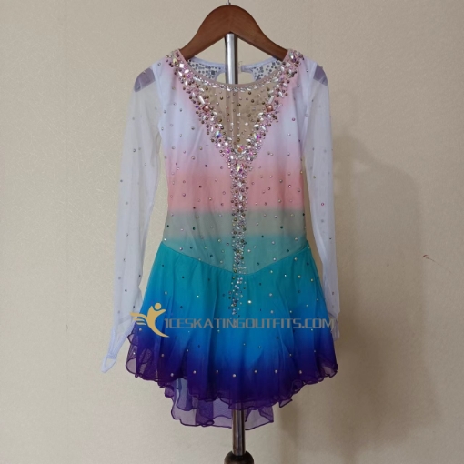 rainbow ice skating outfits for kids competition beaded A07