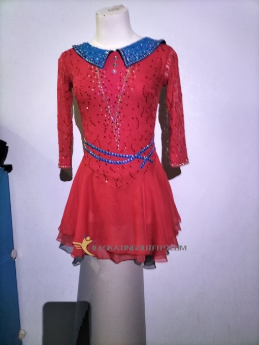 red clothing for ice skating ice skating clothes short sleeves beaded fast ship women collar A67