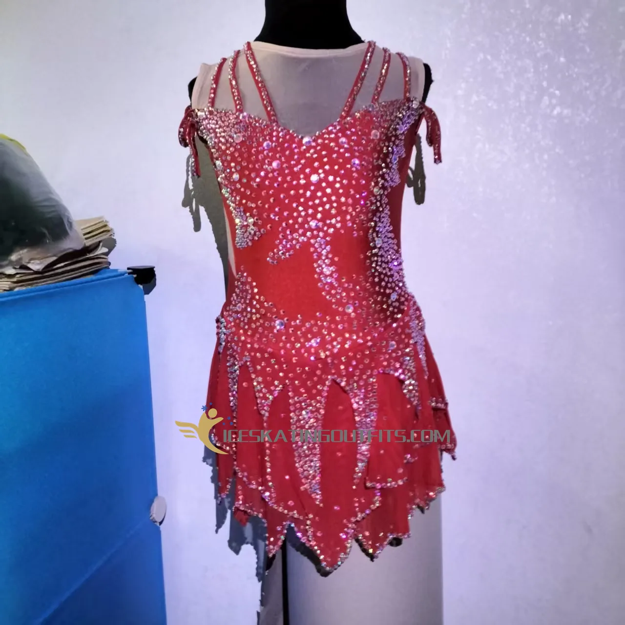 red sparkly carmen ice skating dress for girls B702 — custom made ice skating dress