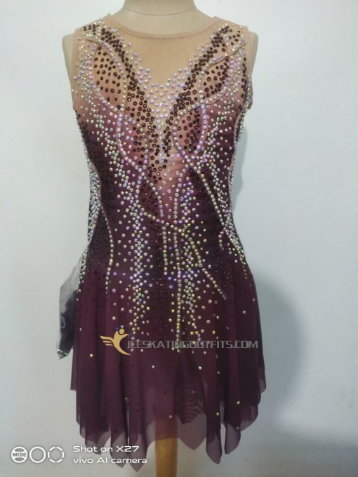 sleeveless figure skating clothing figure skating dresses wine red beaded adult A97