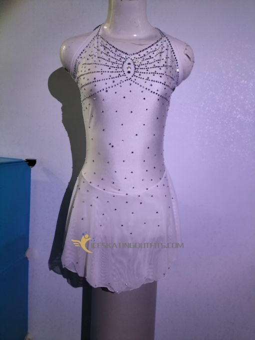sleeveless kids figure skating dress white figure skating outfits for adult A52