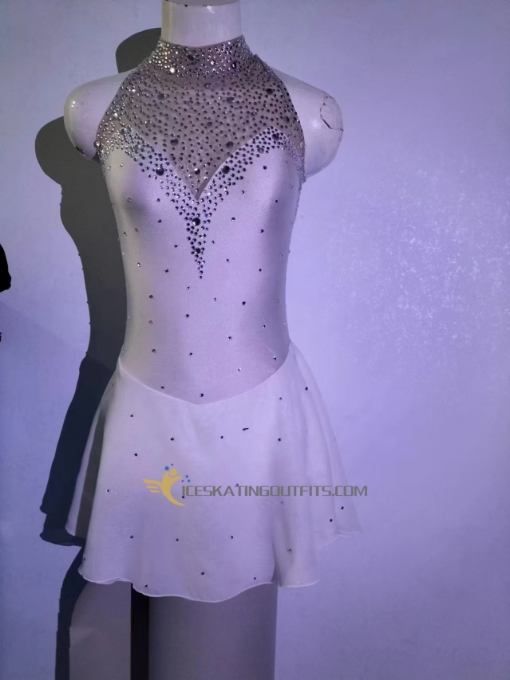 sleeveless white figure skating outfits for competition girls ice dresses A91
