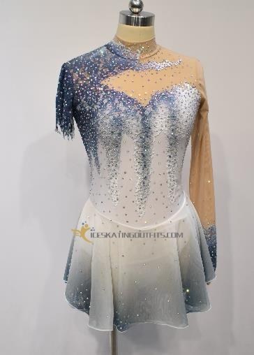 white green ice skating dress for girls beaded A15