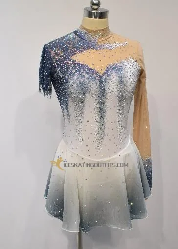 white green ice skating dress for girls beaded A15