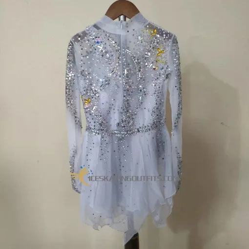 white grey ice skating dress for competition beaded A14