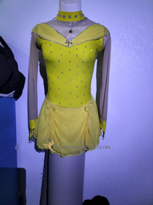 yellow express delivery women clothes for figure skating figure dresses for ladies long sleeves A33